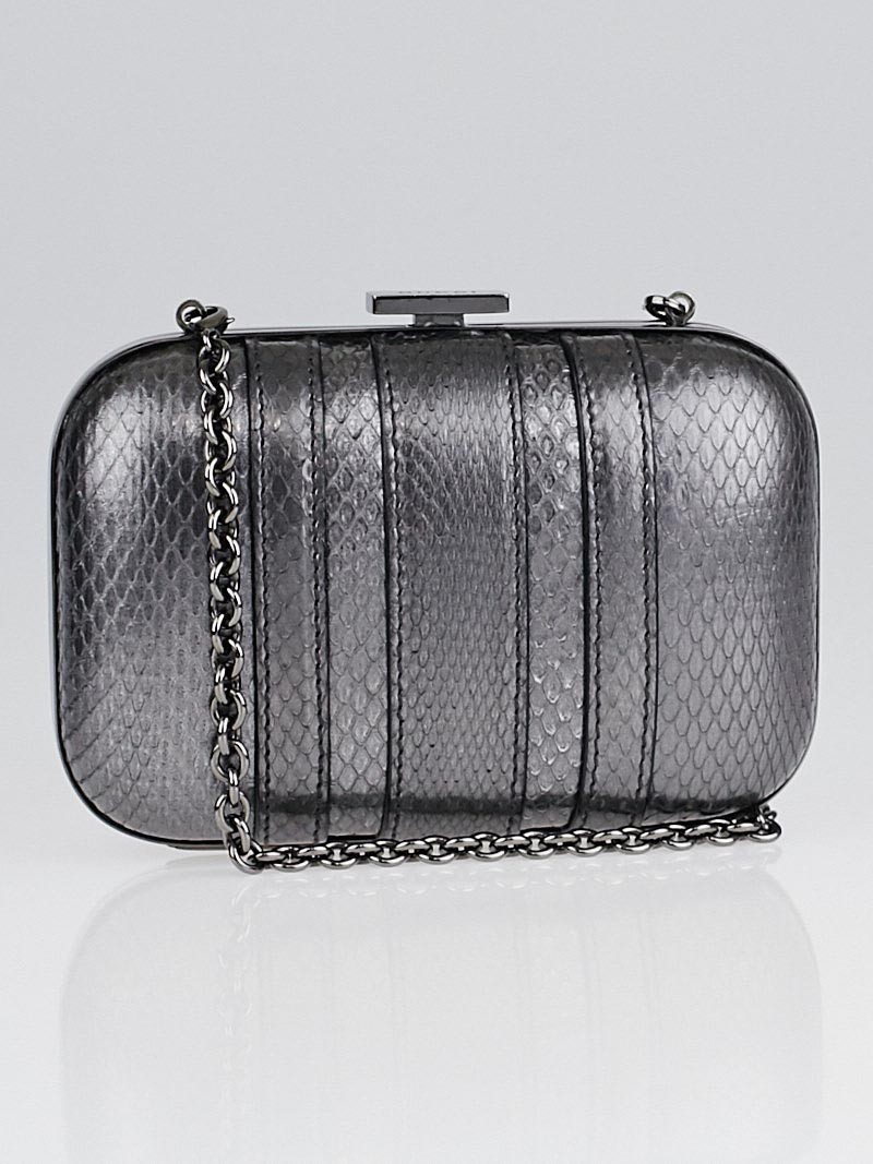 Gucci Pewter Python Pop Night Metal Frame Evening Bag
