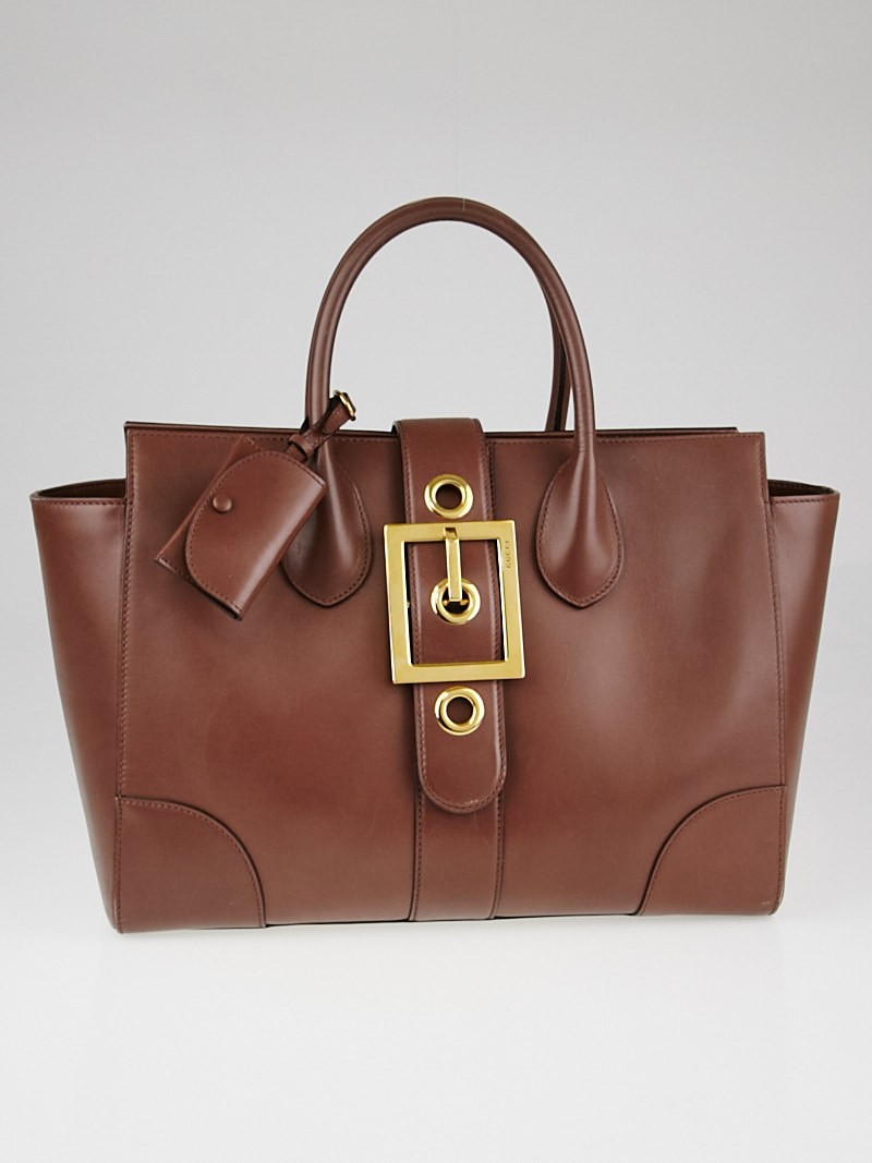 Gucci Brown Smooth Leather Lady Buckle Top Handle Bag