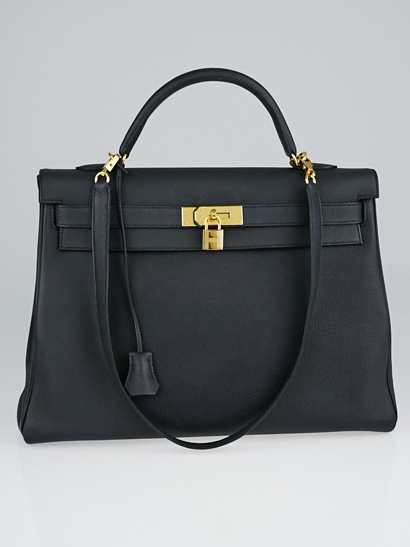 Hermes 40cm Graphite Togo Leather Gold Plated Kelly Retourne Bag
