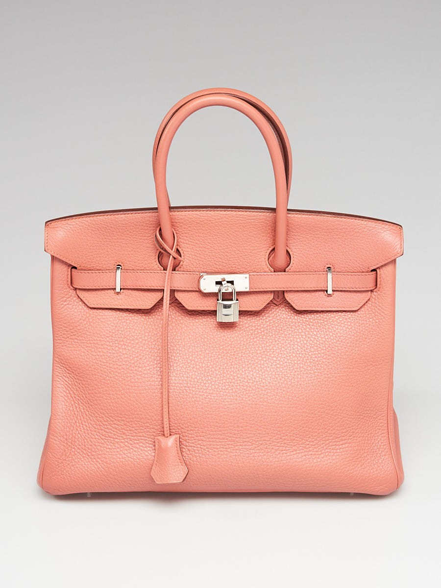 Hermes 35cm Rose Tea Clemence Leather Palladium Plated Birkin Bag