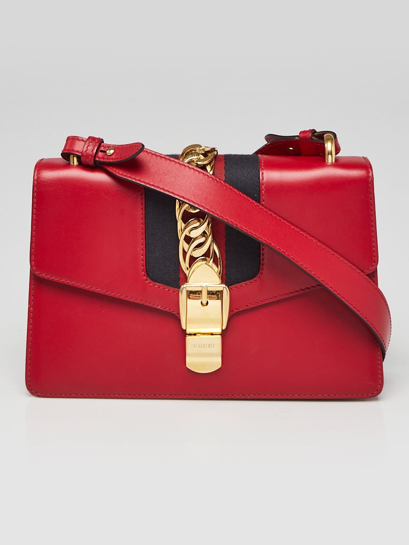 Gucci Red Calfskin Leather Small Sylvie Shoulder Bag