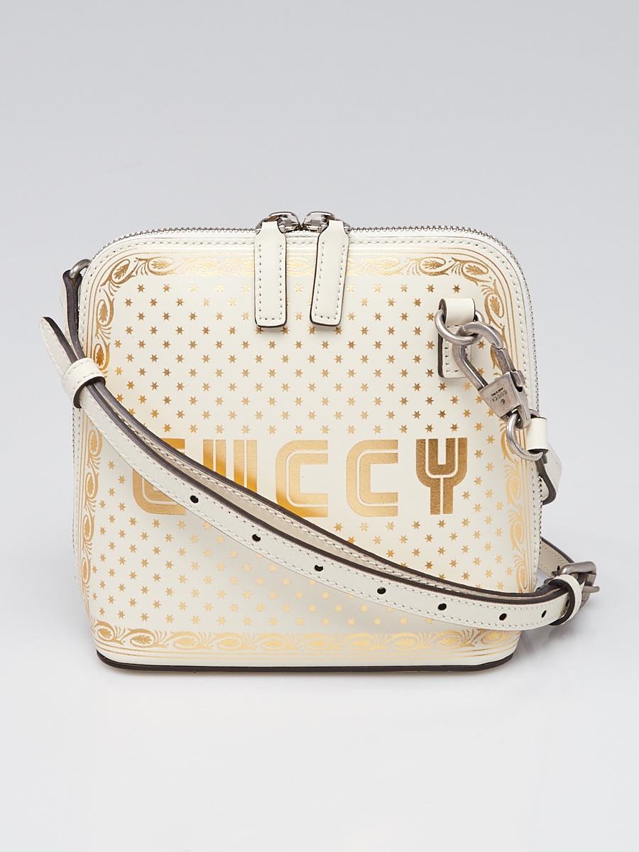 Gucci White Gold Leather GUCCY Mini Crossbody Bag