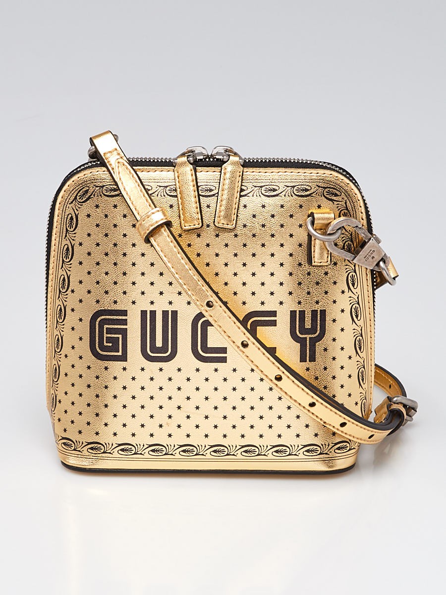 Gucci Gold Black Leather GUCCY Mini Crossbody Bag