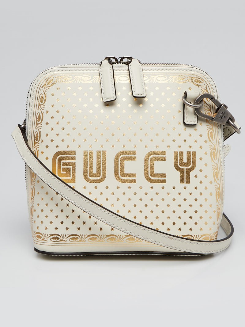 Gucci White Gold Leather GUCCY Mini Crossbody Bag