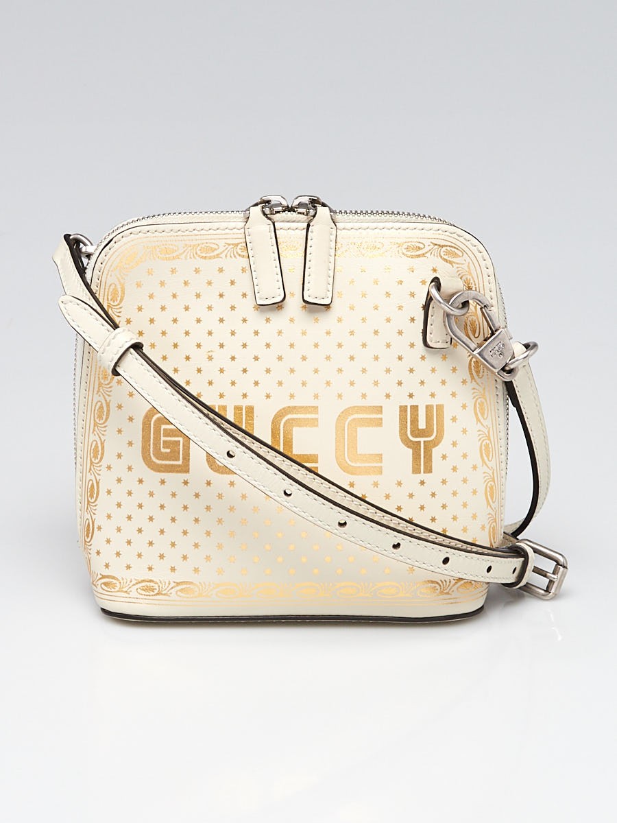Gucci White Gold Leather GUCCY Mini Crossbody Bag