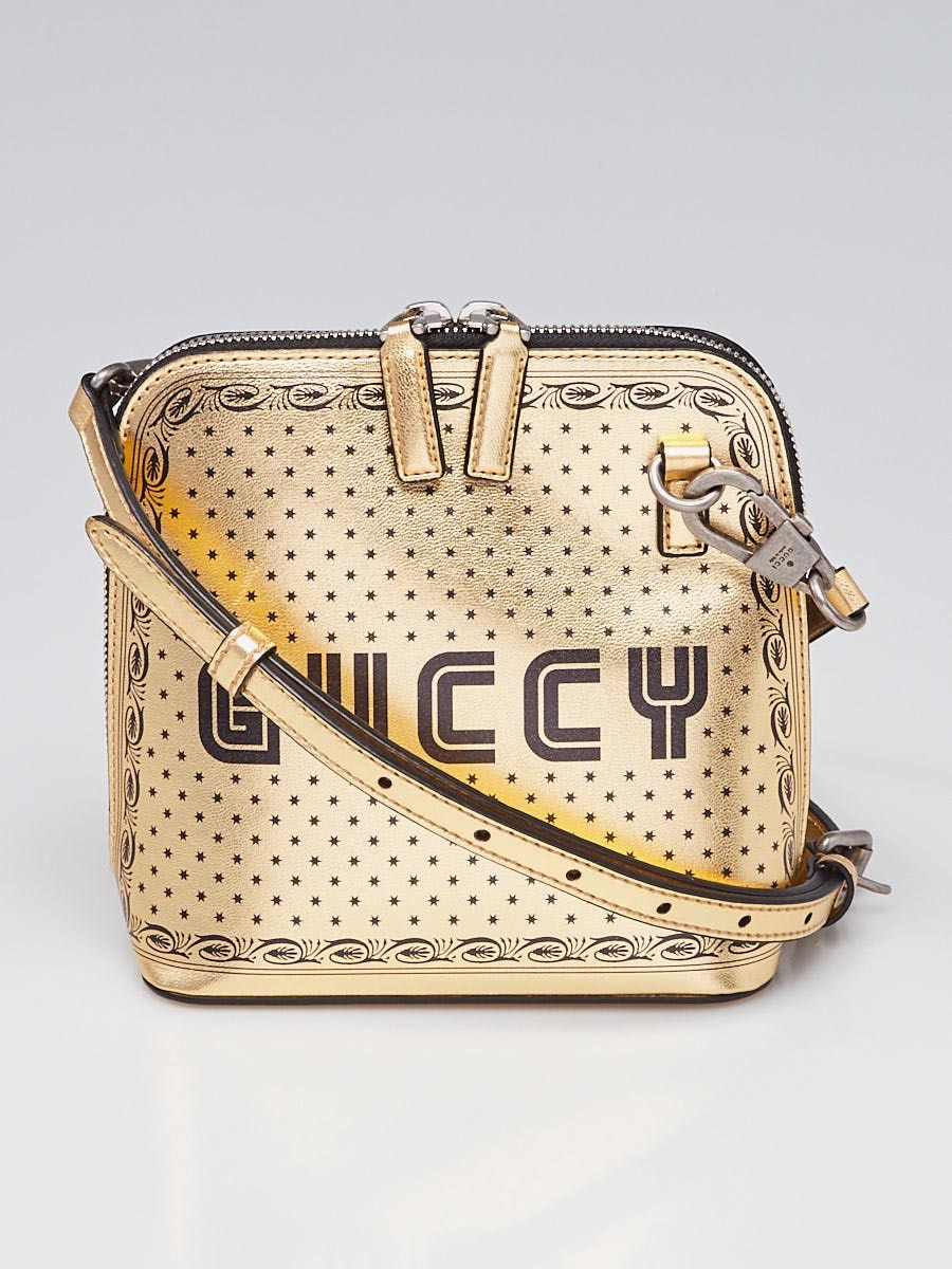 Gucci Gold Black Leather GUCCY Mini Crossbody Bag