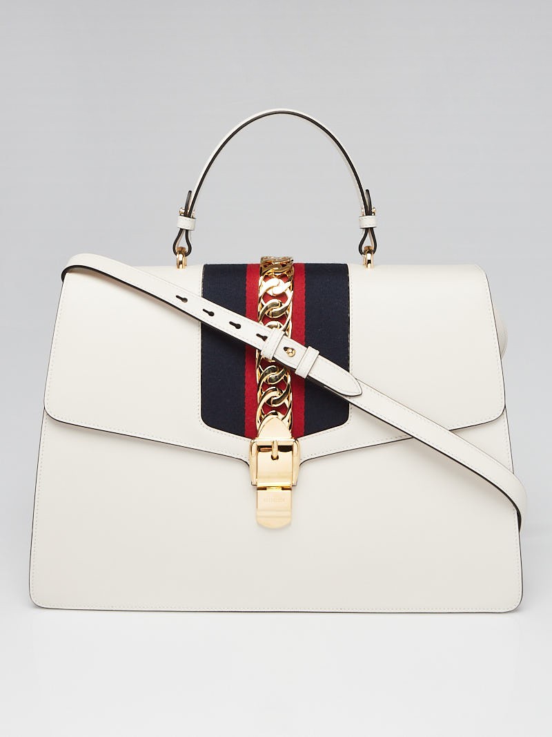 Gucci White Leather Vintage Web Maxi Sylvie Shoulder Bag