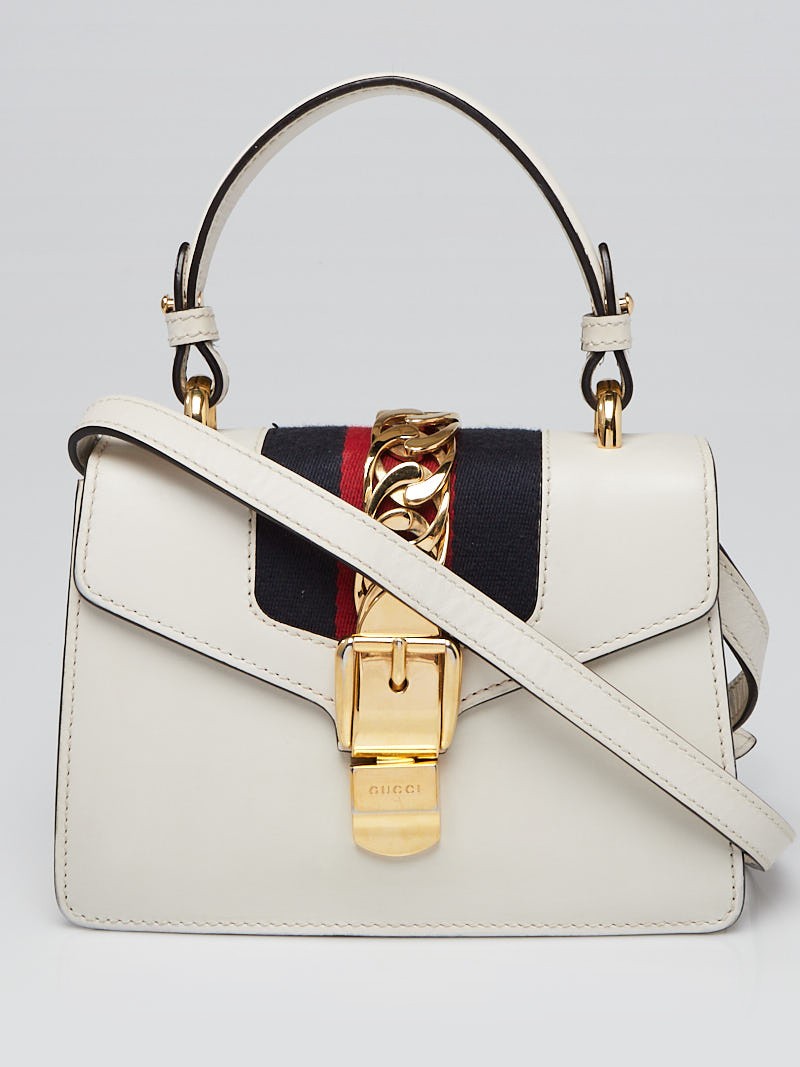Gucci White Leather Vintage Web Mini Sylvie Shoulder Bag