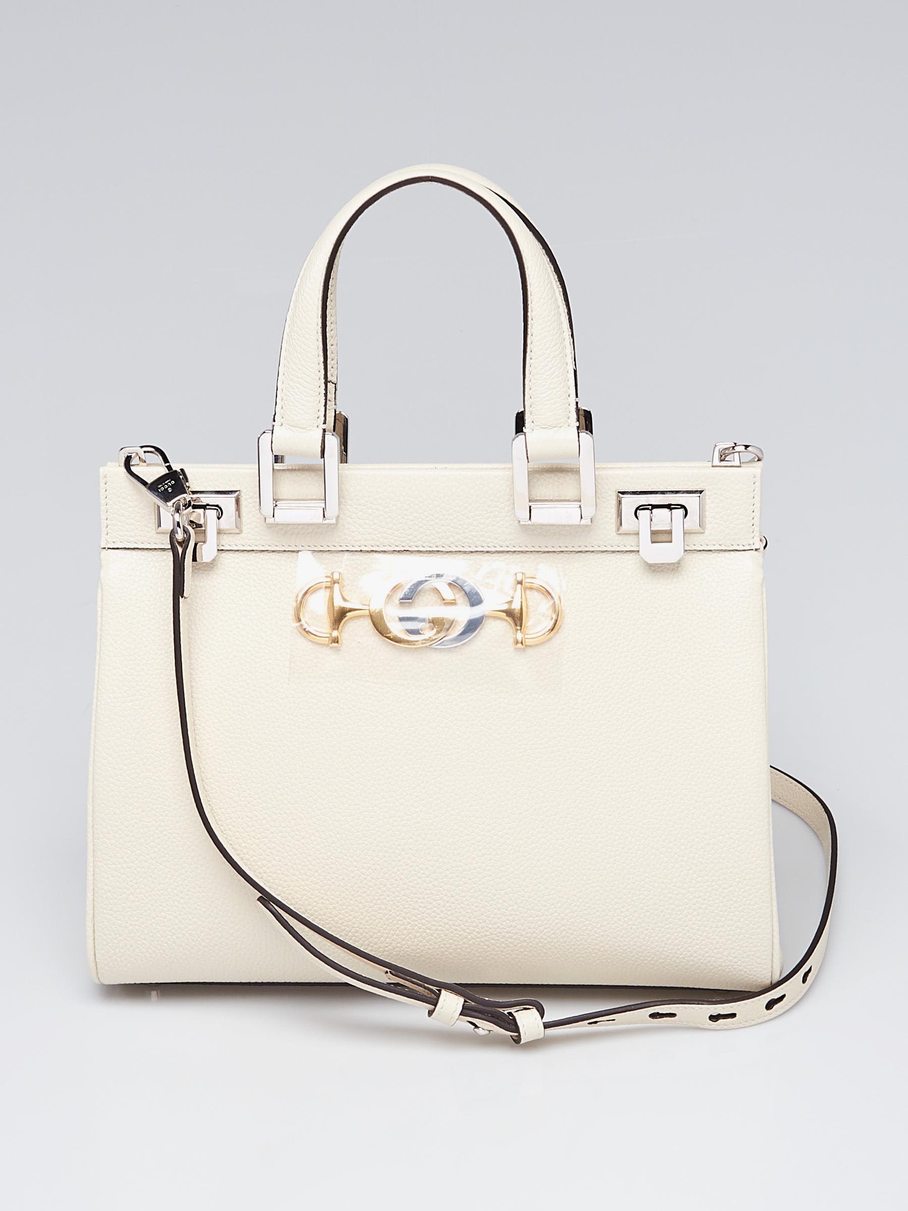 Gucci White Grainy Leather Zumi Small Tote Bag