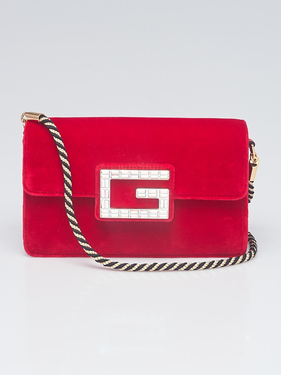 Gucci Red Velvet Mini Broadway Crossbody Bag