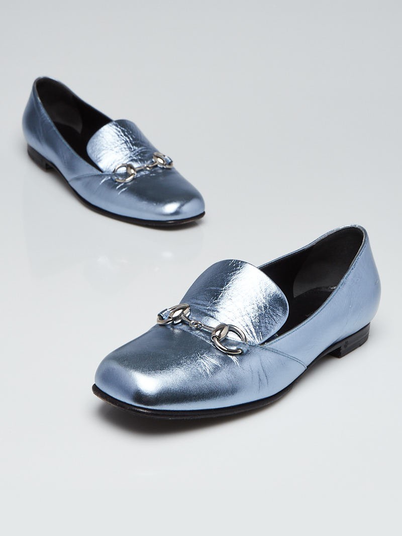 Gucci Cielo Blue Leather Horsebit Loafers Size 6.5 37