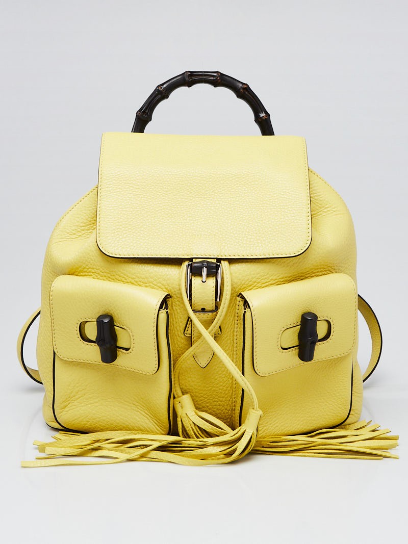 Gucci Yellow Pebbled Leather Bamboo Backpack Bag