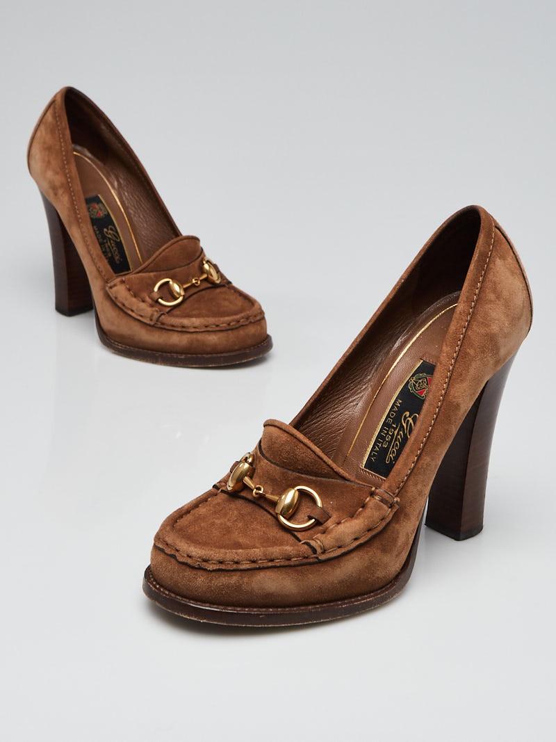 Gucci Brown Suede Alyssa High Heel Loafers Size 5.5 36