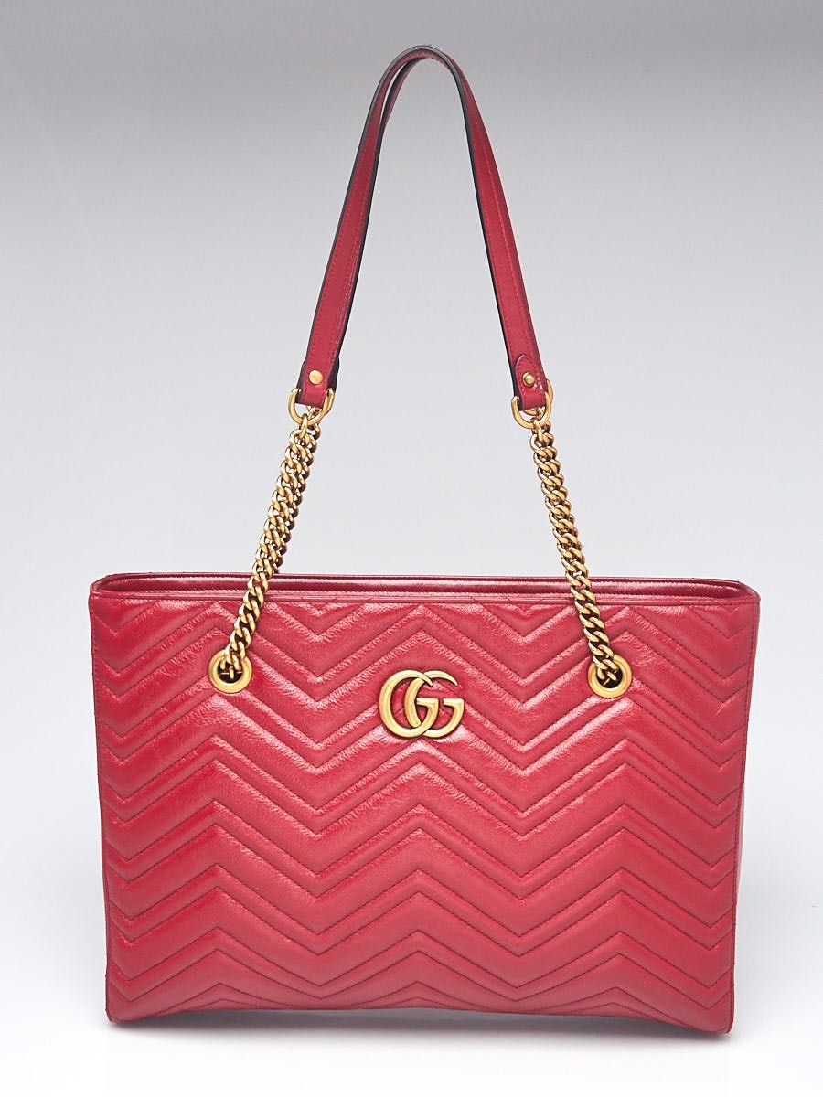 Gucci Red Quilted Calf Leather Marmont Medium Tote Bag