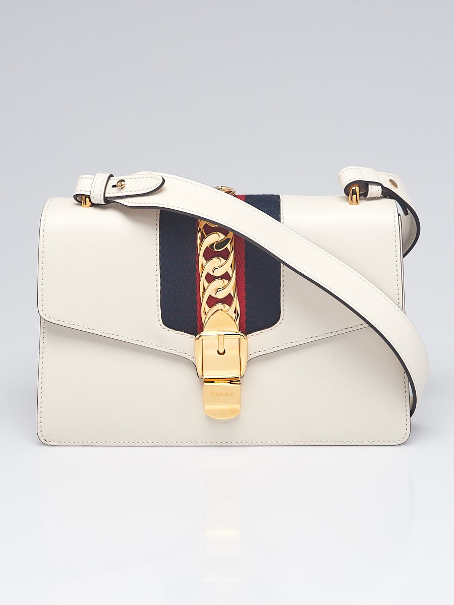 Gucci White Calfskin Leather Small Sylvie Shoulder Bag