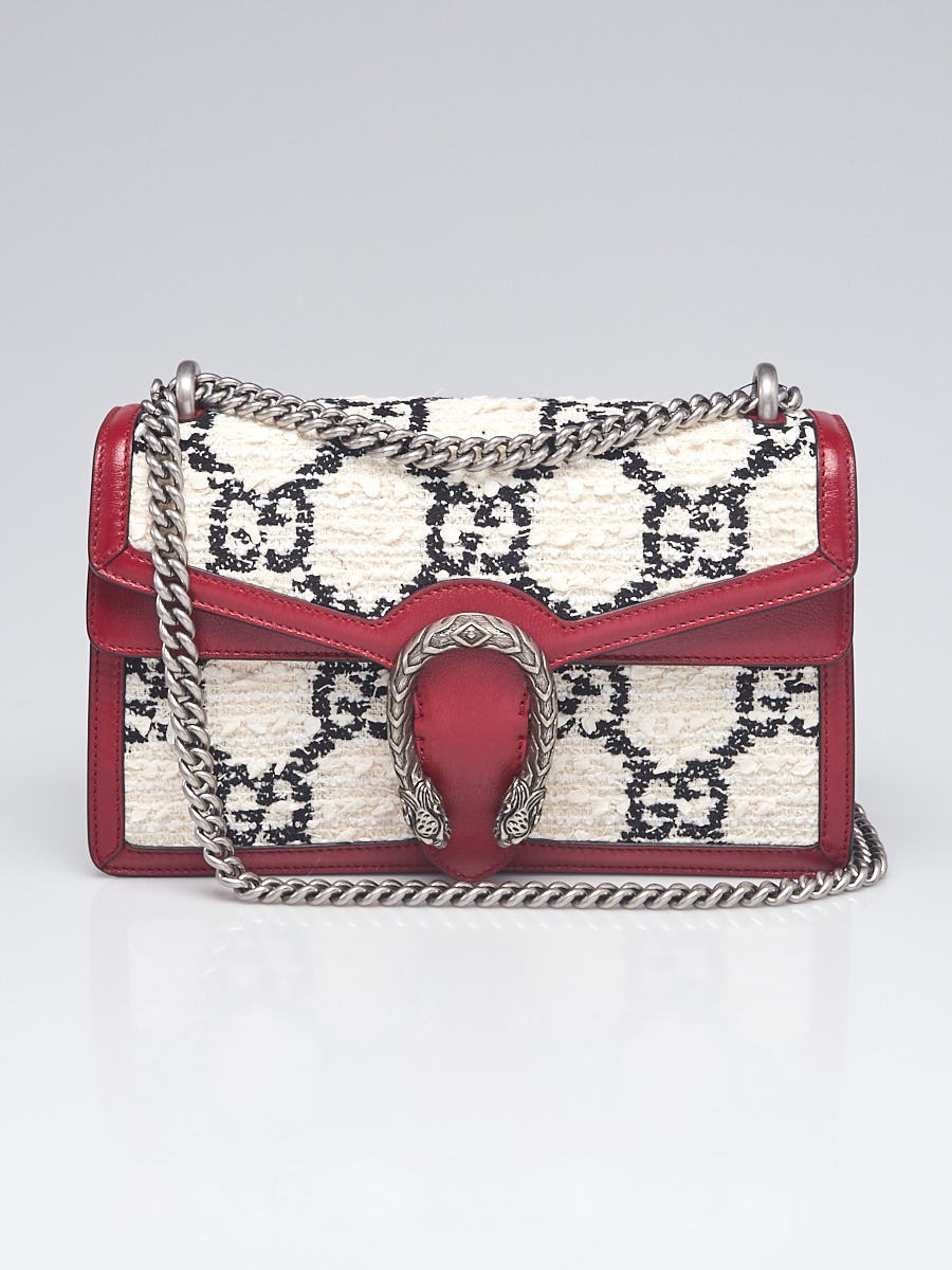 Gucci Red White Black GG Tweed Small Dionysus Bag