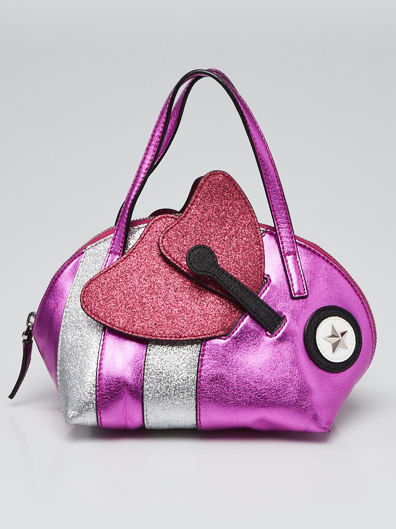 Gucci Metallic Purple and Silver Glitter Leather Zoo Bee Mini Bag