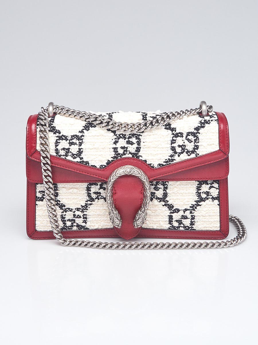 Gucci Red White Black GG Tweed Small Dionysus Bag