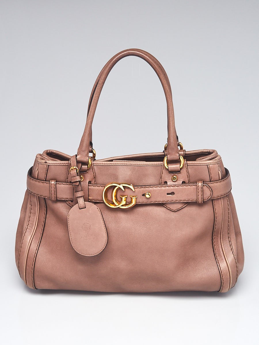 Gucci Taupe Smooth Leather GG Running Medium Tote Bag