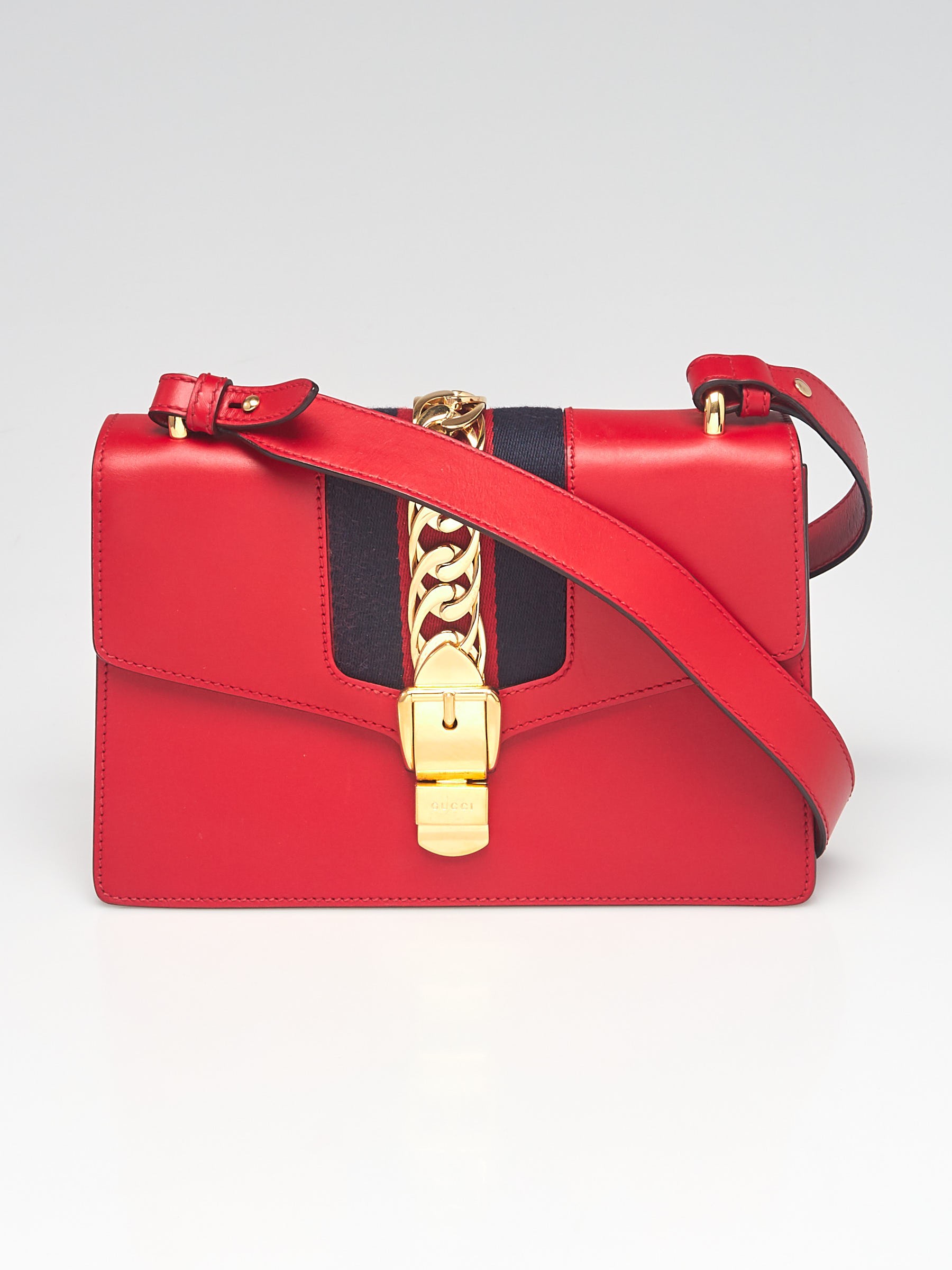 Gucci Red Calfskin Leather Small Sylvie Shoulder Bag