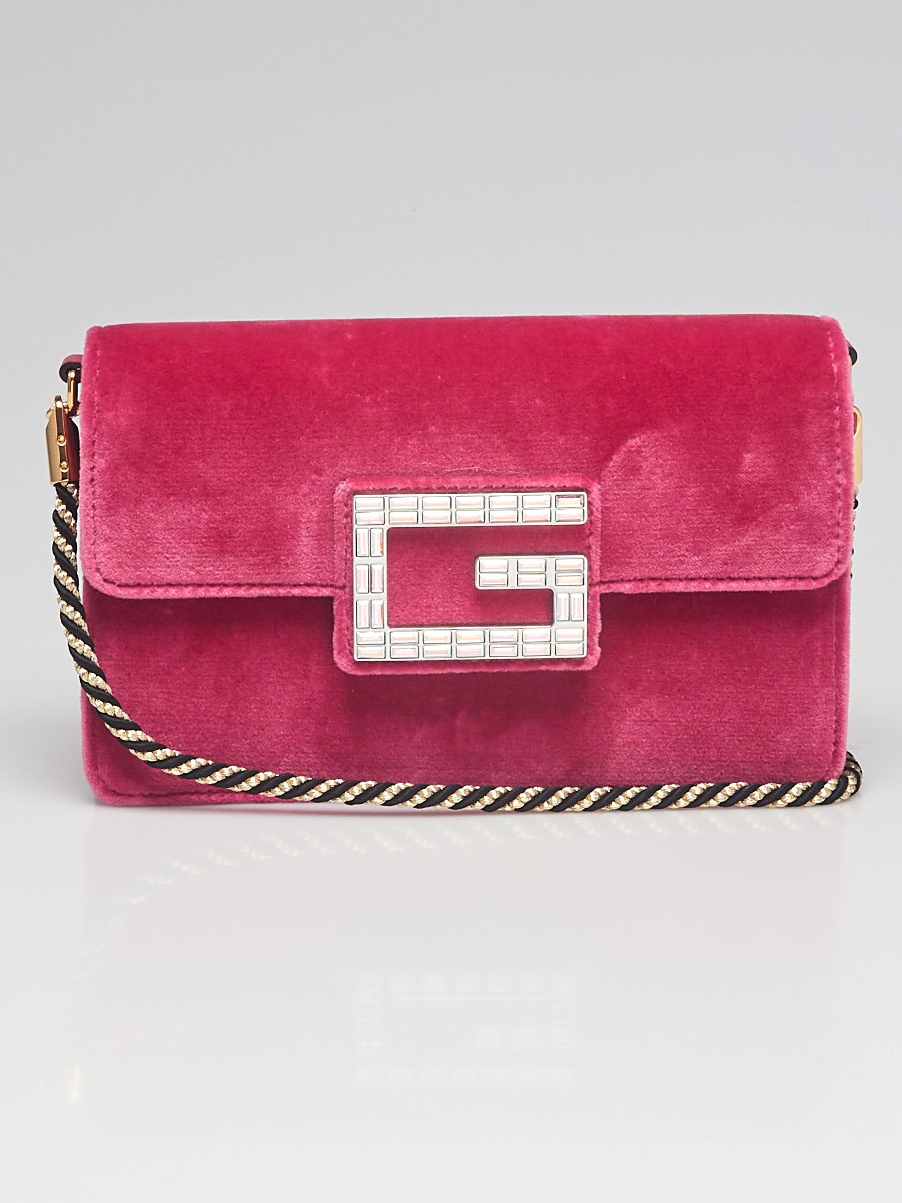 Gucci Pink Velvet Broadway Small Crossbody Flap Bag