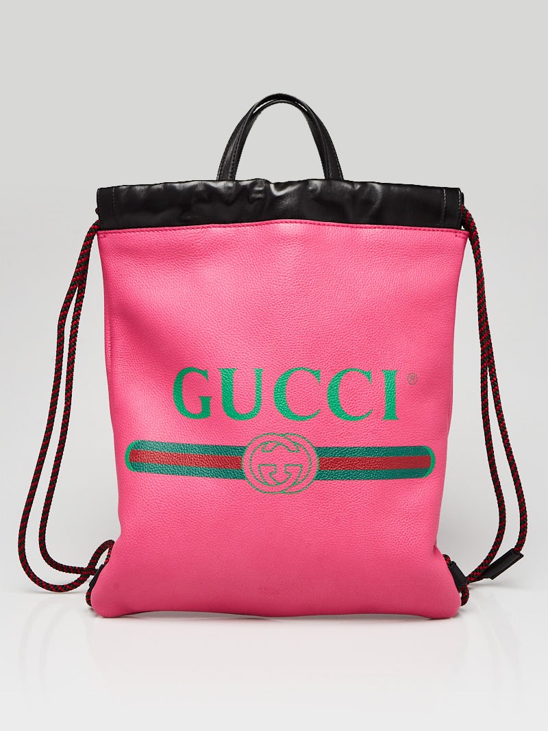 Gucci Pink Leather Printed Drawstring Backpack Bag