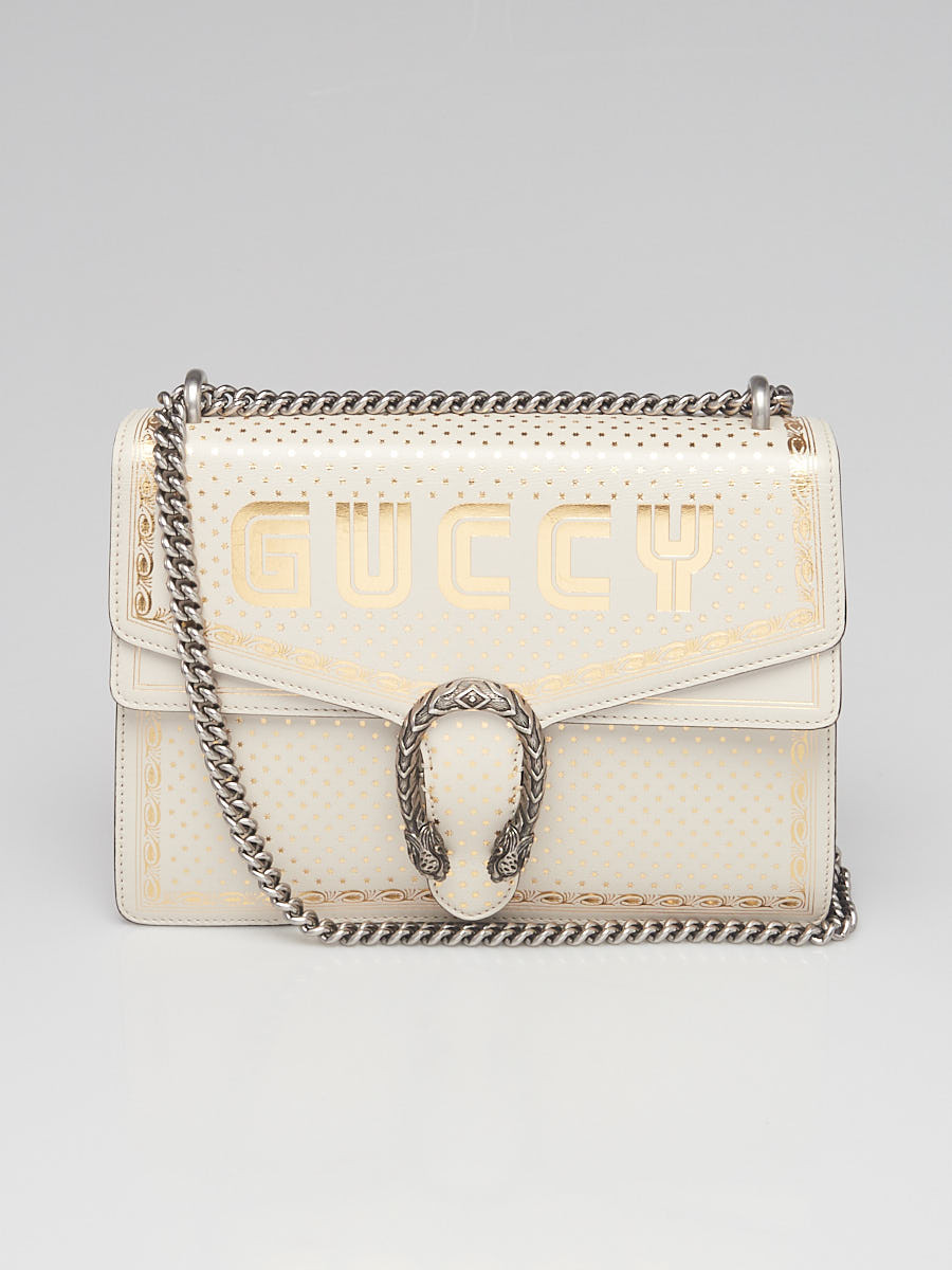 Gucci White Gold Leather "Guccy" Dionysus Medium Bag