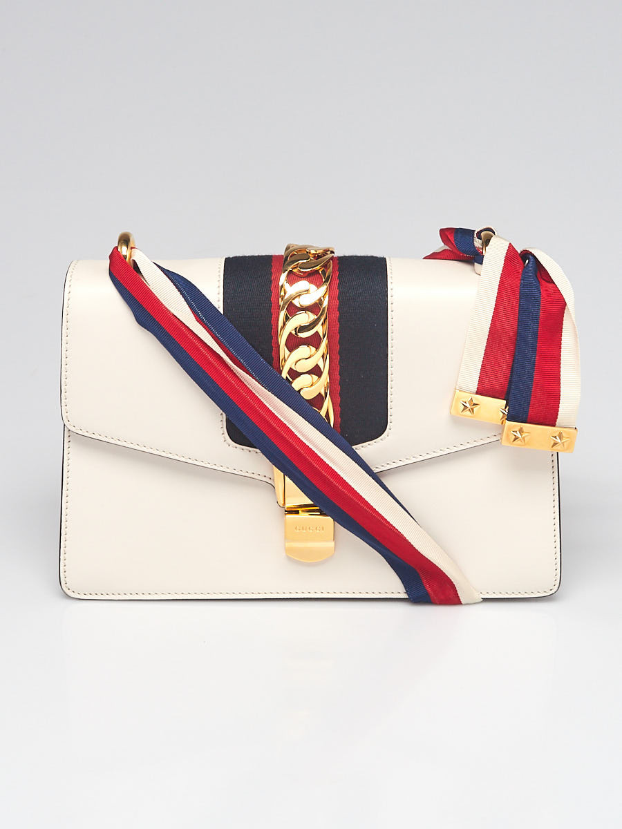 Gucci White Calfskin Leather Small Sylvie Shoulder Bag