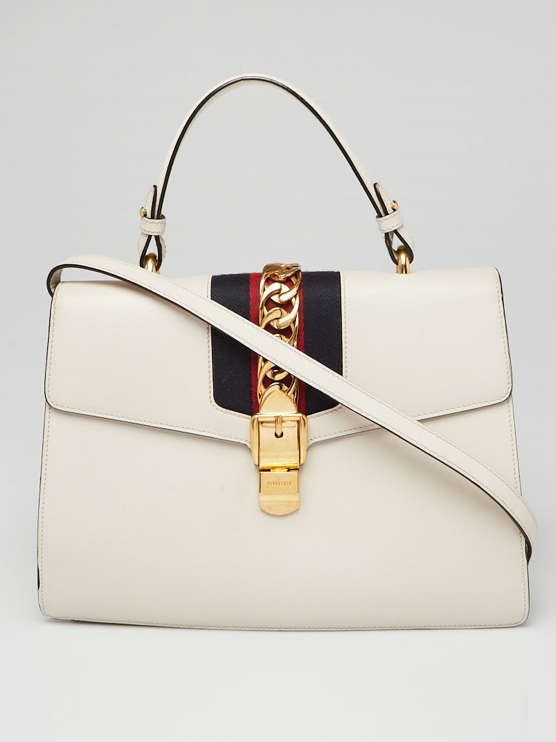 Gucci White Leather Calfskin Leather Vintage Web Medium Sylvie Shoulder Bag