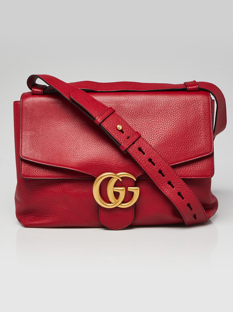 Gucci Red Pebbled Leather Marmont Large Shoulder Bag