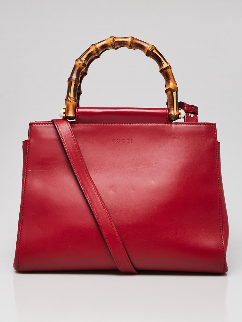 Gucci Red Smooth Calfskin Leather Nymphaea Small Top Handle Bag