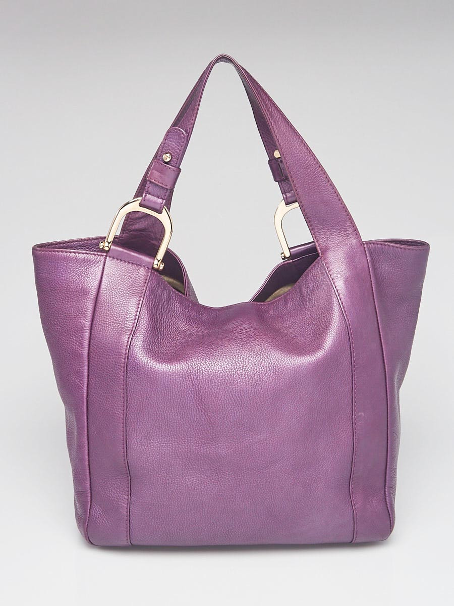 Gucci Metallic Purple Pebbled Leather Greenwich Large Tote Bag