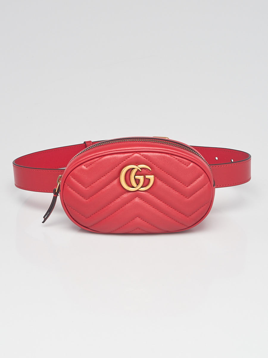 Gucci Red Quilted Leather GG Marmont Waist Belt Bag Size 75 30