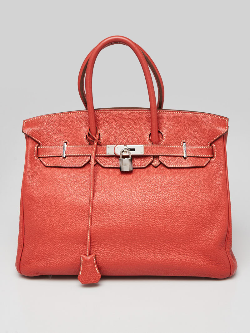 Hermes 35cm Sanguine Togo Leather Palladium Plated Birkin Bag