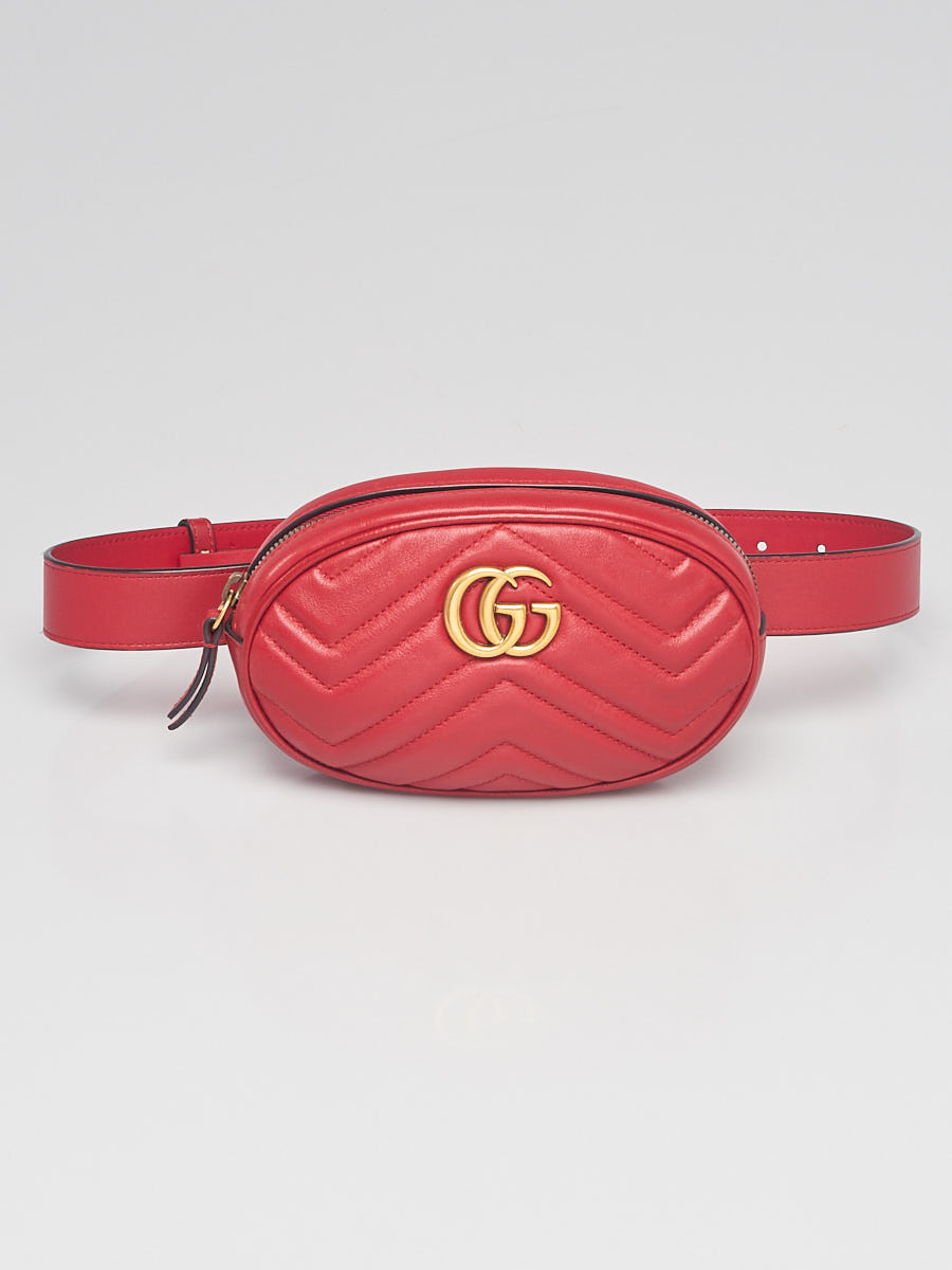 Gucci Red Quilted Leather GG Marmont Waist Belt Bag Size 75 30
