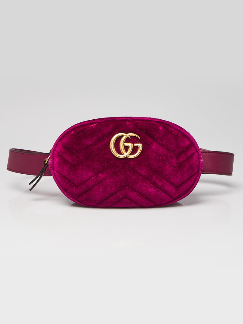 Gucci Purple Quilted Velvet GG Marmont Waist Belt Bag Size 75 30