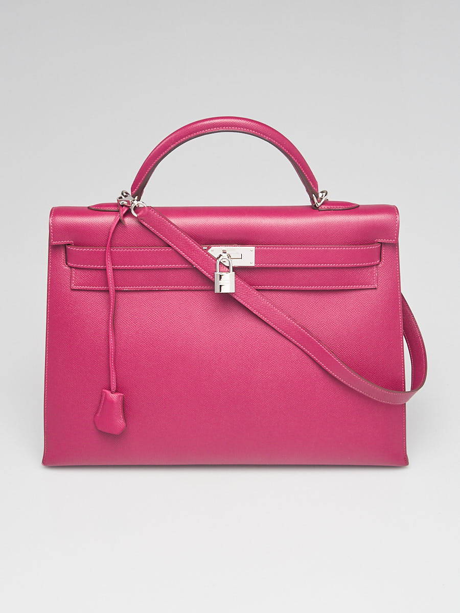 Hermes 40cm Tosca Epsom Leather Palladium Plated Kelly Sellier Bag