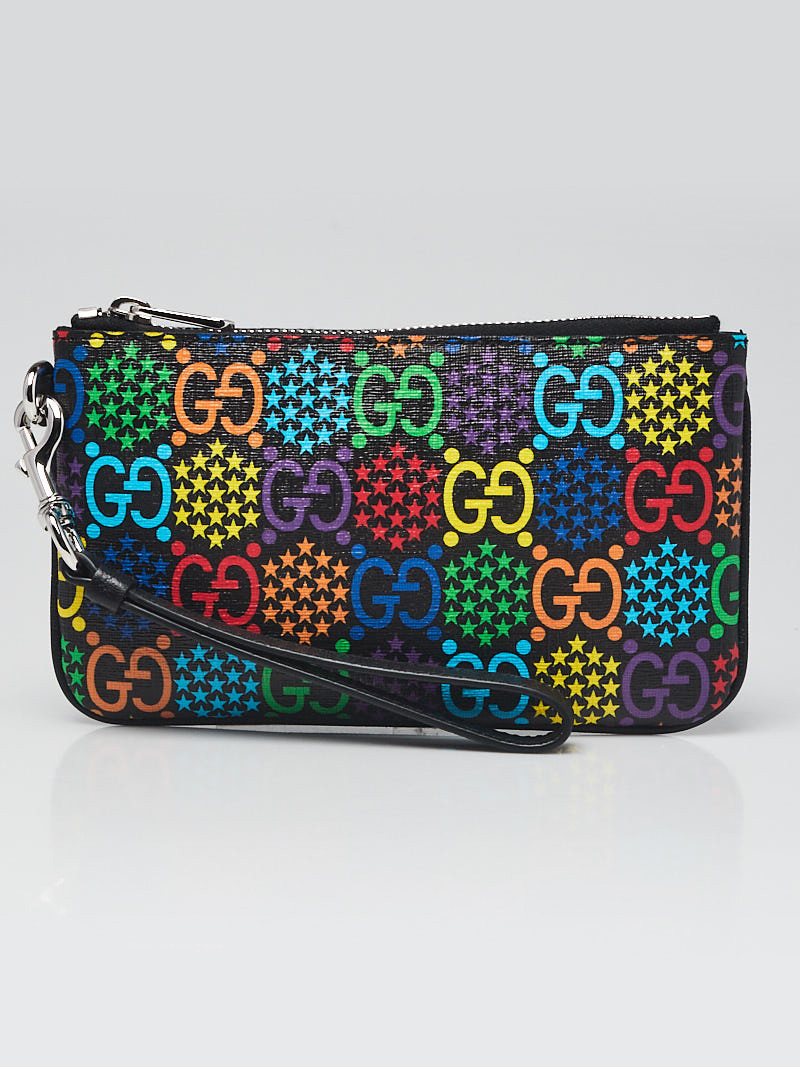 Gucci Multicolor Black GG Supreme Coated Canvas Psychedelic Wristlet Bag