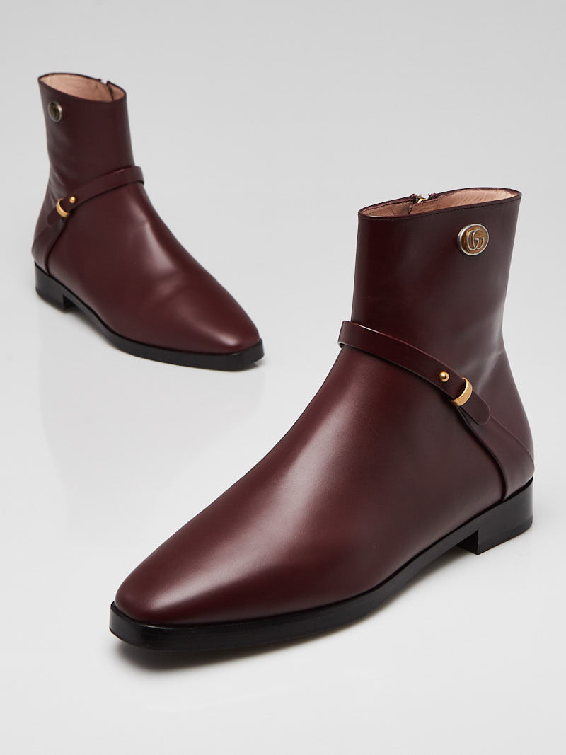 Gucci Burgundy Smooth Leather Elite GG Ankle Boots Size 6 36.5