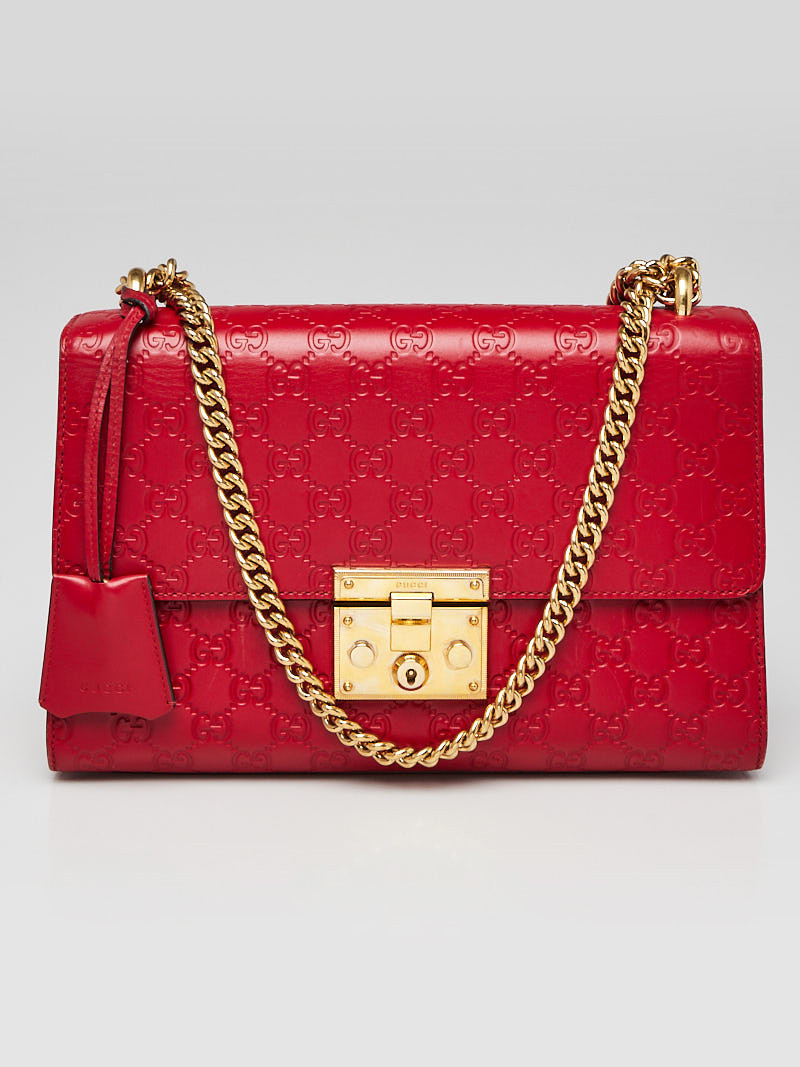 Gucci Red Guccissima Leather Padlock Medium Shoulder Bag