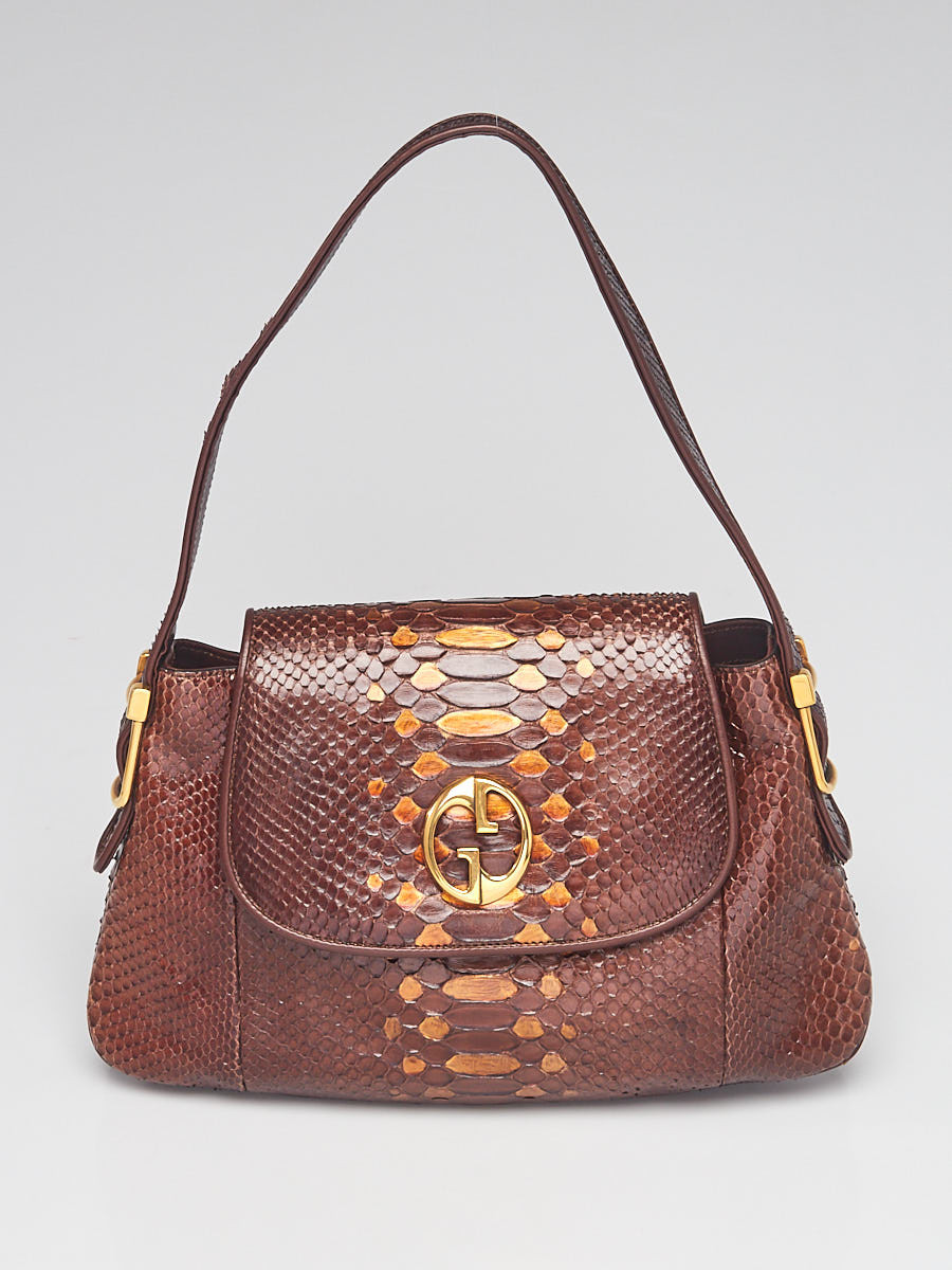 Gucci Brown Snakeskin 1973 Medium Shoulder Bag