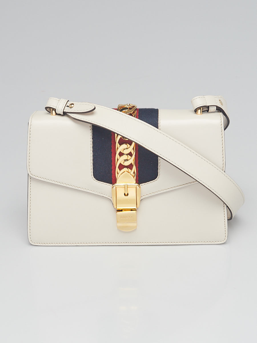 Gucci White Calfskin Leather Small Sylvie Shoulder Bag