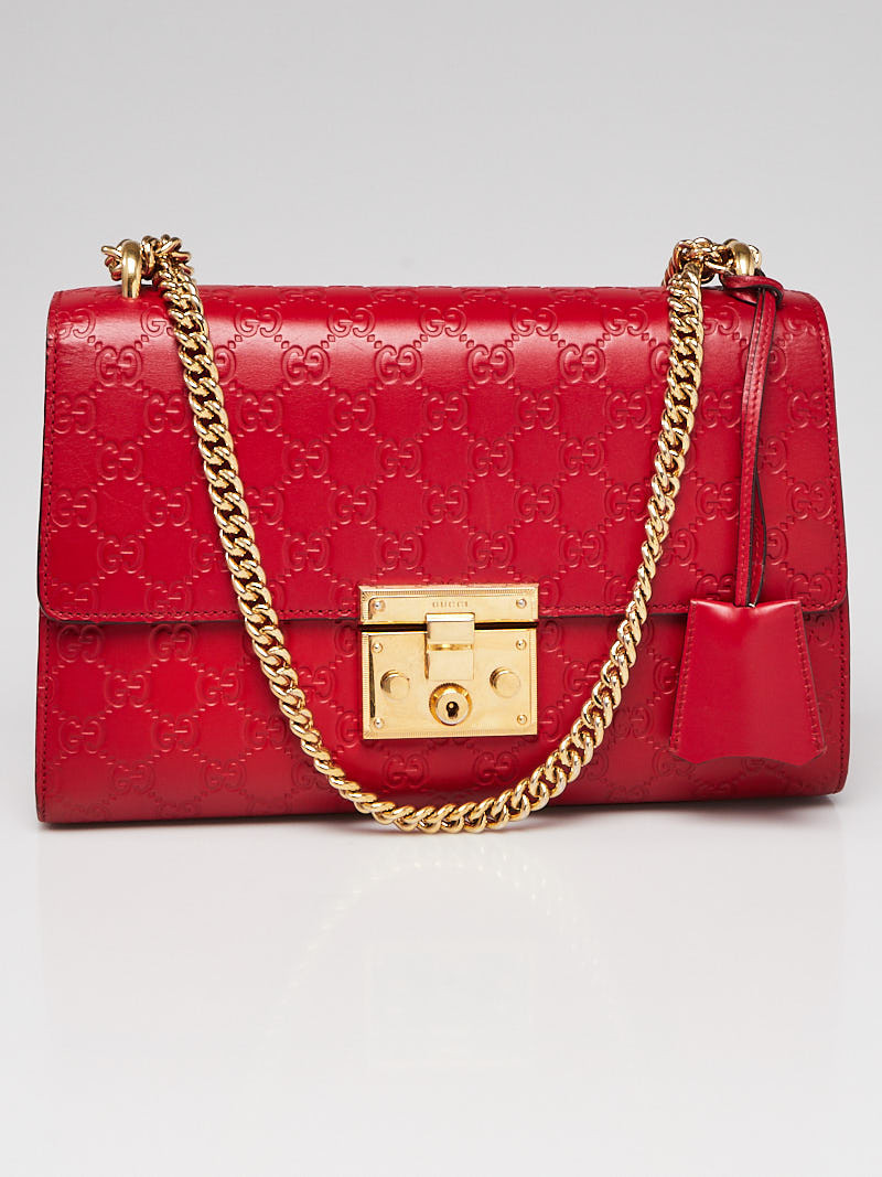 Gucci Red Guccissima Leather Padlock Medium Shoulder Bag