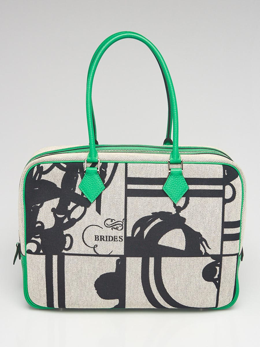 Hermes 32cm H en Desordre Canvas and Bamboo Togo Leather