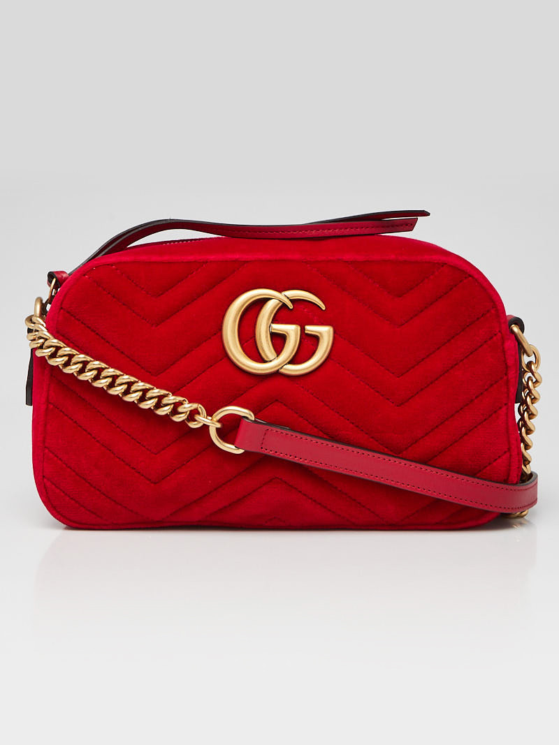 Gucci Red Quilted Velvet Marmont Small Camera Bag