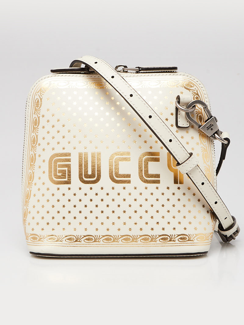 Gucci White Gold Leather GUCCY Mini Crossbody Bag