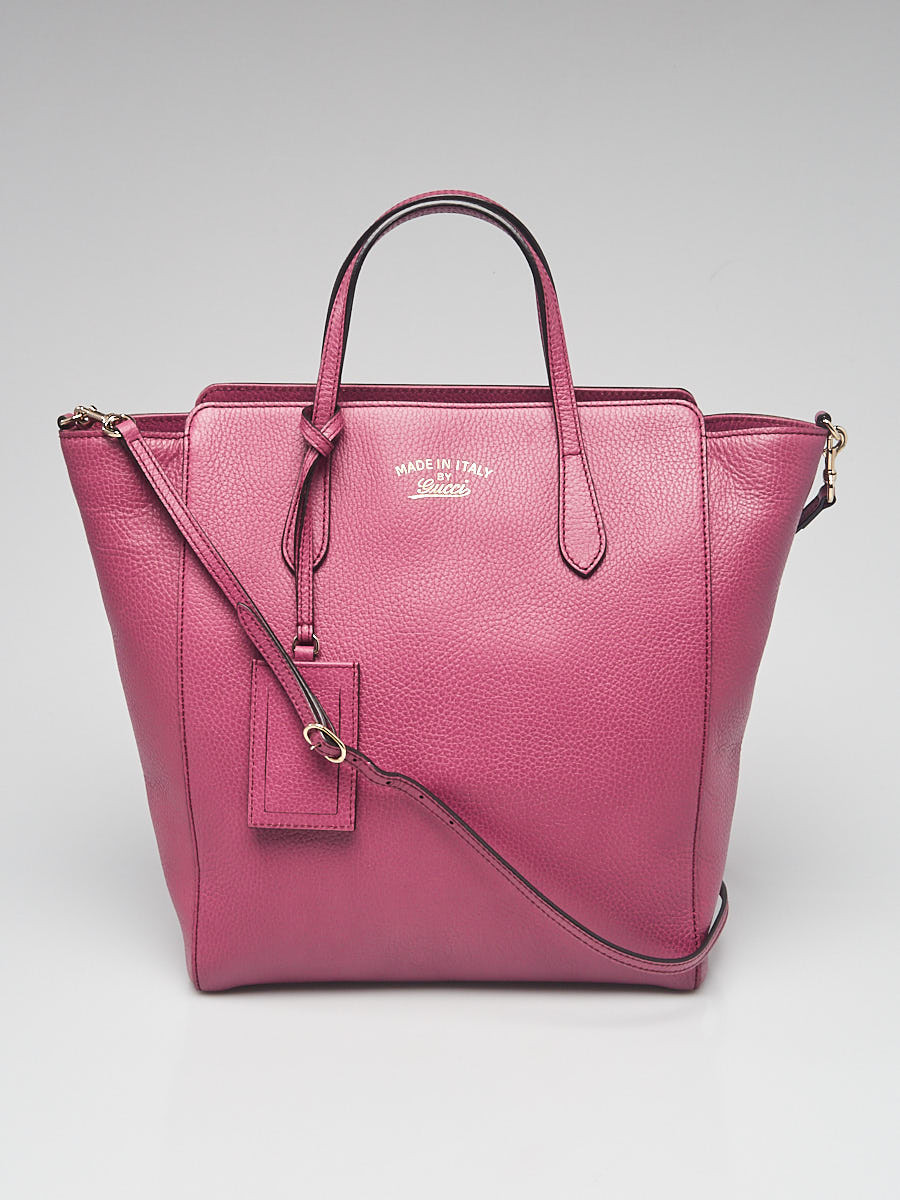 Gucci Purple Pebbled Leather Swing Crossbody Tote Bag