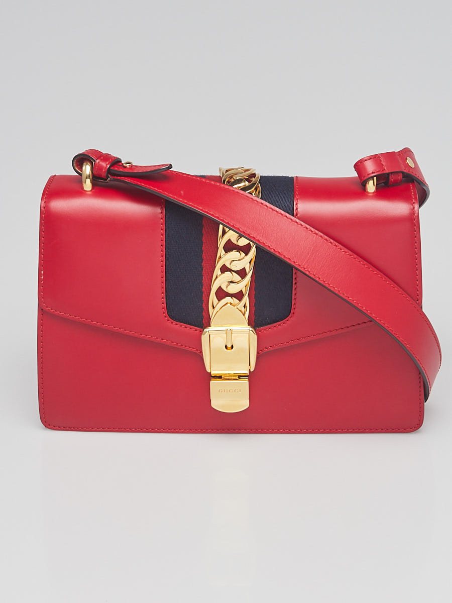 Gucci Red Calfskin Leather Small Sylvie Shoulder Bag