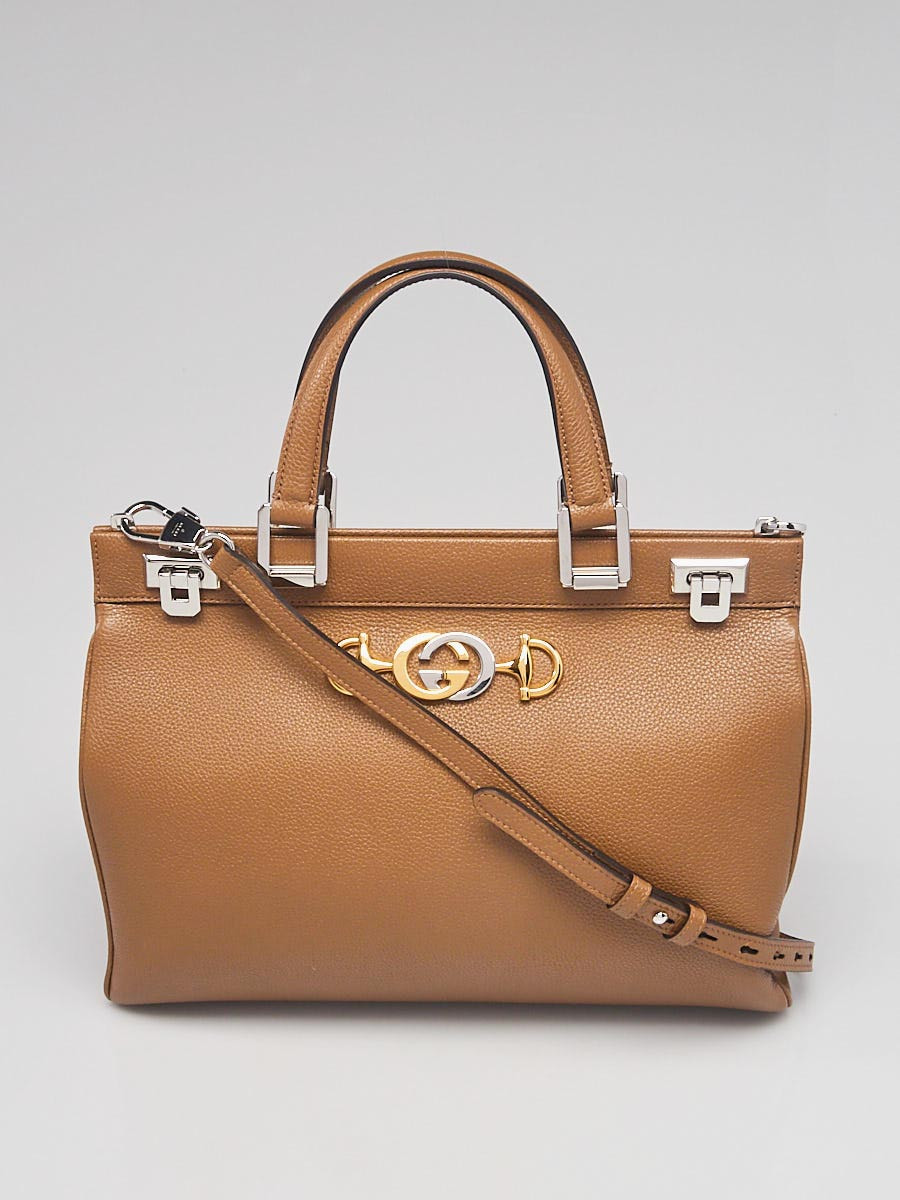 Gucci Brown Grainy Leather Zumi Medium Tote Bag