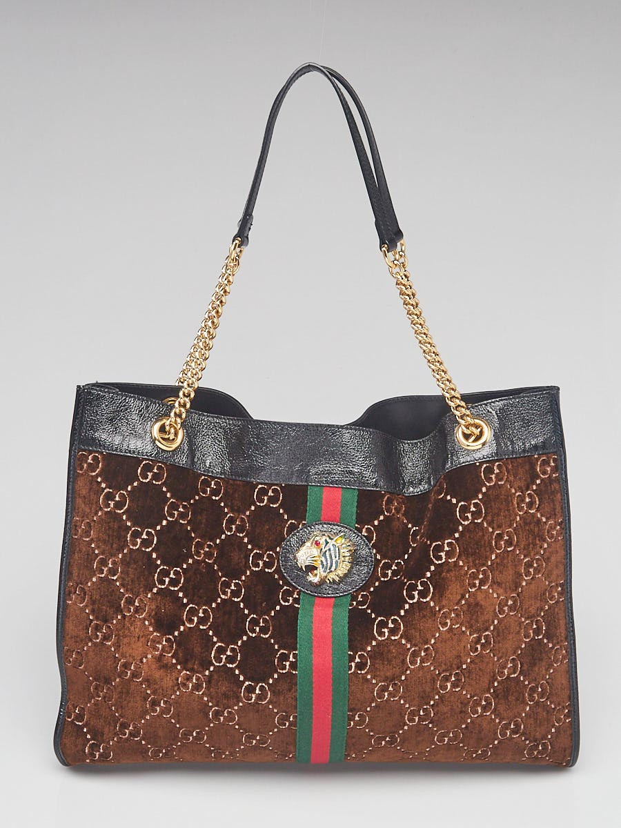 Gucci Brown GG Velvet Large Linea Rajah Tote Bag
